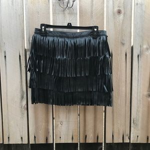 ZARA BASIC FRINGED LEATHER MINI SKIRT